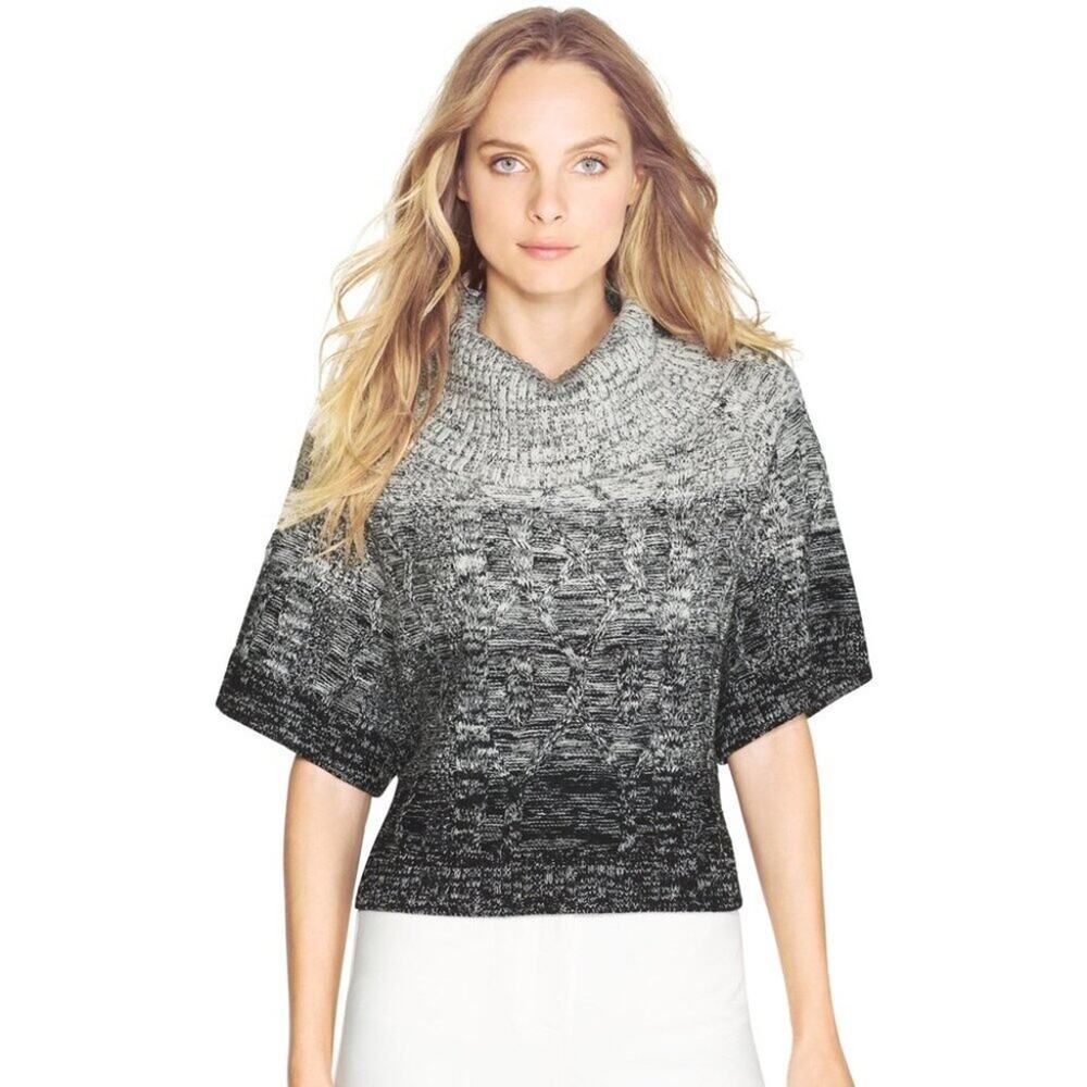 WHBM Black & Gray Ombre Chunky Cropped Cowl Neck Sweater Size M